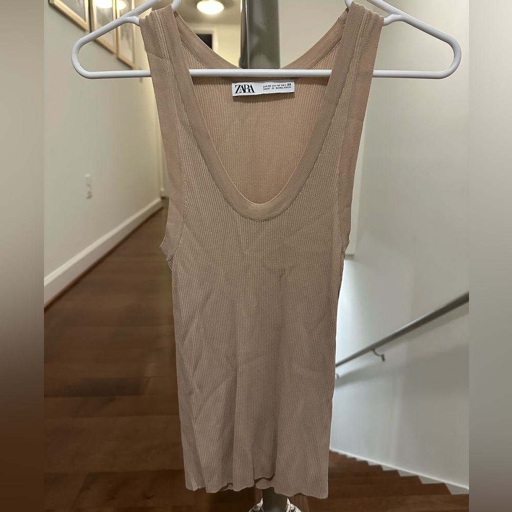 Zara Beige Ribbed Tank Top